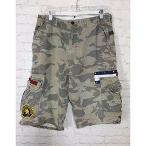 Vintage Tommy Hilfiger Camouflage Shorts w/ Patches Size 32 Unique (Stained)